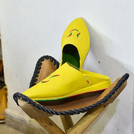 Elegant Yellow Leather Babouche with Intricate Embroidery