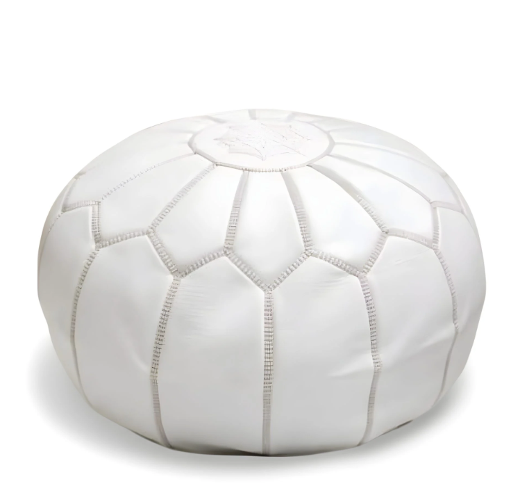Round Moroccan Leather Pouf Starmia White