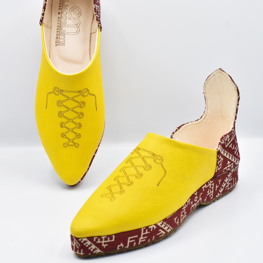 Yellow Ziwani Leather with Amazigh-Inspired Textile