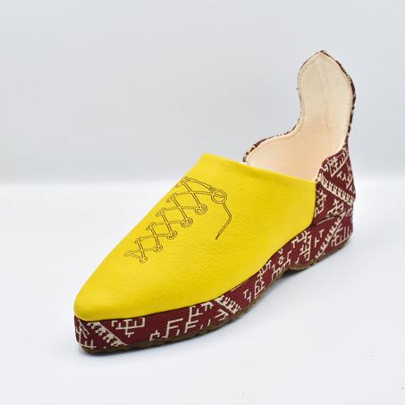 Yellow Ziwani Leather with Amazigh-Inspired Textile
