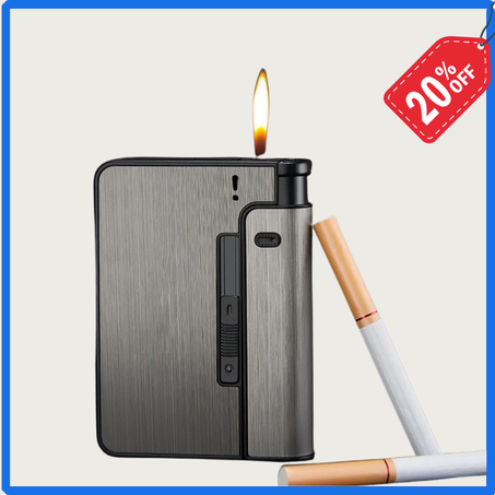 بدون لهب USB علبة سجائر مع ولاعة بقوس مزدوج قابلة لاعادة الشحن بمنفذ