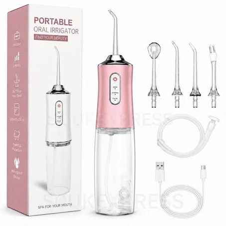 Hydropulseur Dentaire Portable Sans Fil – 3 Modes & 4 Buses – Rose
