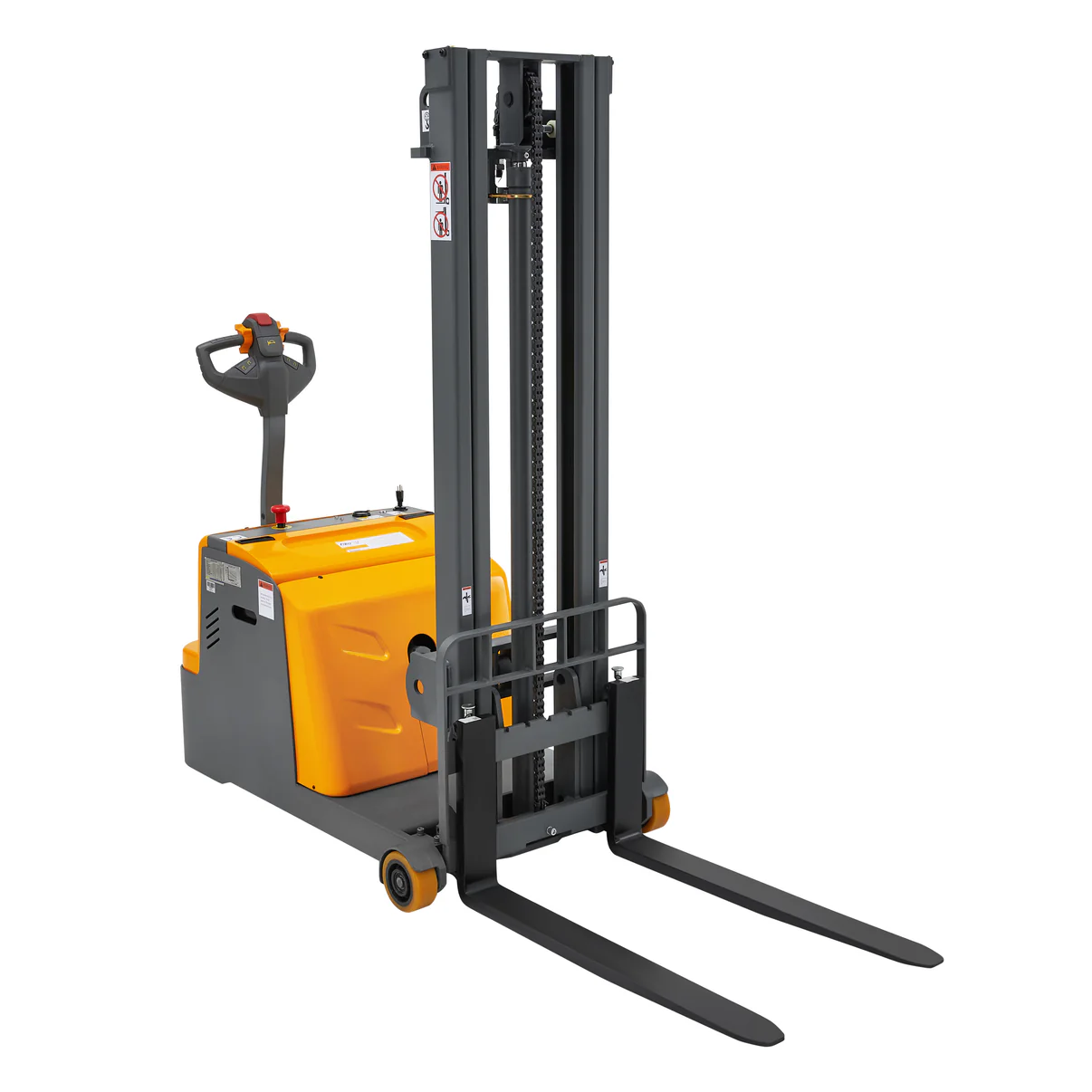 Counterbalanced Electric Stacker| 2200 lb| Lowered Ht. 1.3 in| 118 in Lifting| Fork Size 37.4 x 8.6"-25.4"| Apollo Forklift A-3040