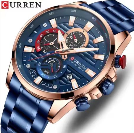 CURREN 8415 Montre à quartz à bracelet en acier inoxydable à six aiguilles