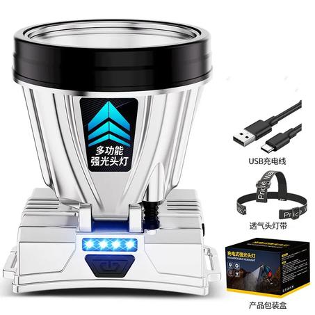 "Lampe torche LED puissante avec USB et power bank."