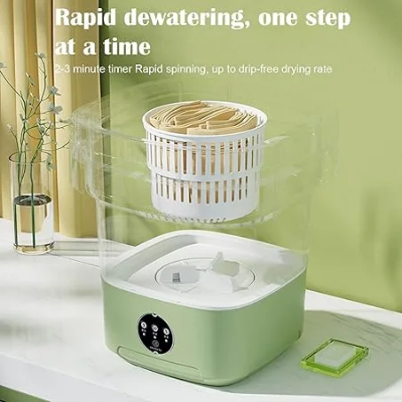 غسالة صغيرة محمولة و قابلة للطي بسعة كبيرة 11 لتر 3 اوضاع تنظيف مؤقت للجوارب وملابس الاطفال والمناشف والاغراض الصغيرة اخضر