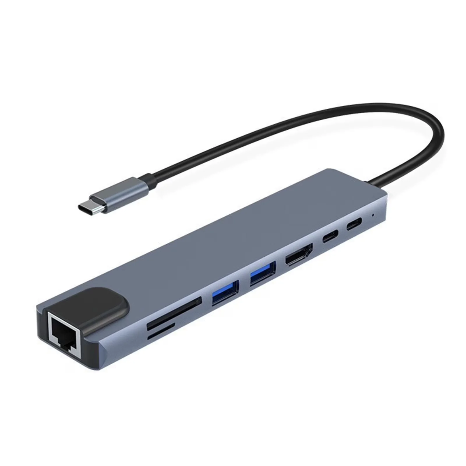 Hub USB-C 8 en 1 مع HDMI 4K + RJ45 + USB + SD/TF + PD