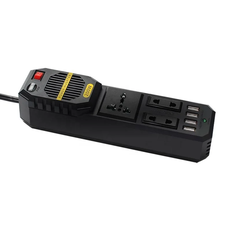محول طاقة السيارة  من DC 12V إلى AC 220V بقدرة 200 واط مع 4 منافذ USB – E8981 – أسود