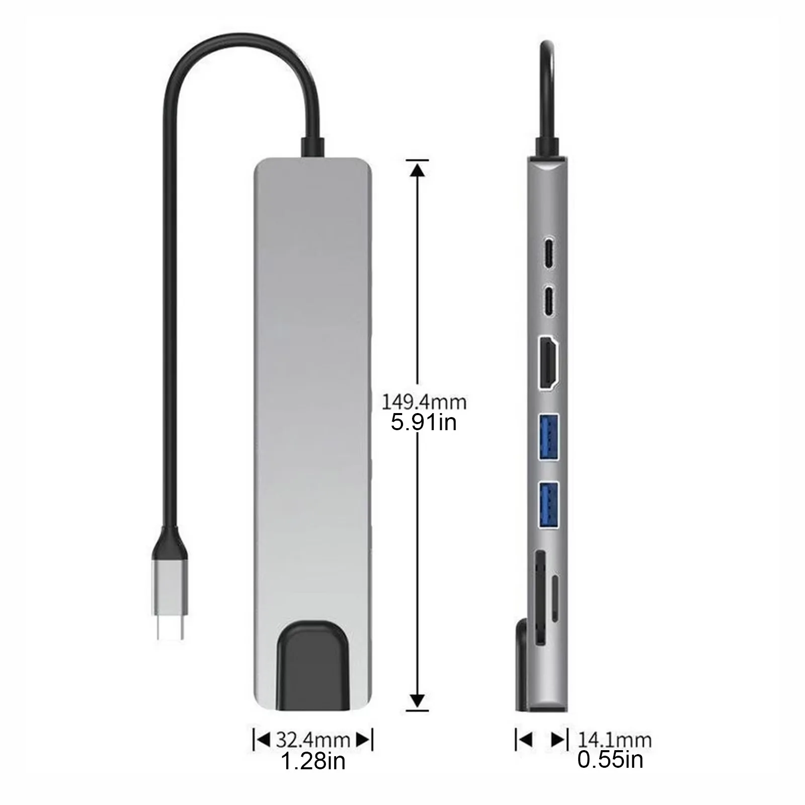 Hub USB-C 8 en 1 مع HDMI 4K + RJ45 + USB + SD/TF + PD