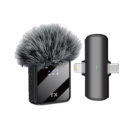 ميكروفون 2 في 1 لاسلكي F15 بمنفذ USB-C وLightning للهاتف أندرويد وآيفون - Microphone sans fil 2 en 1 F15 avec connecteurs USB-C et Lightning pour téléphones Android et iPhone, idéal pour les