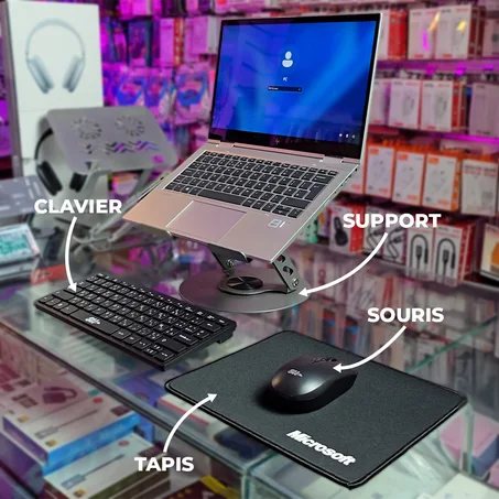 PACK BUREAU: LAPTOP SUPPORT _ SOURIS SANS FIL _ CLAVIER SANS FIL _ TAPIS
