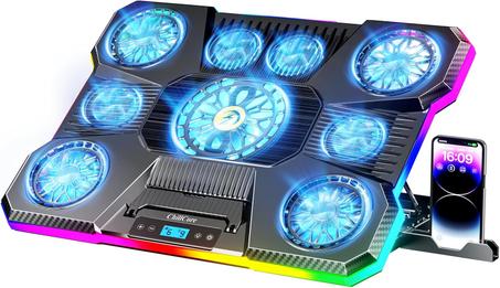 ChillCore Almohadilla de enfriamiento para laptop, luces RGB, enfriador para laptop con 9 ventiladores para portátiles de 15.6 a 19.3 pulgadas, almohadilla