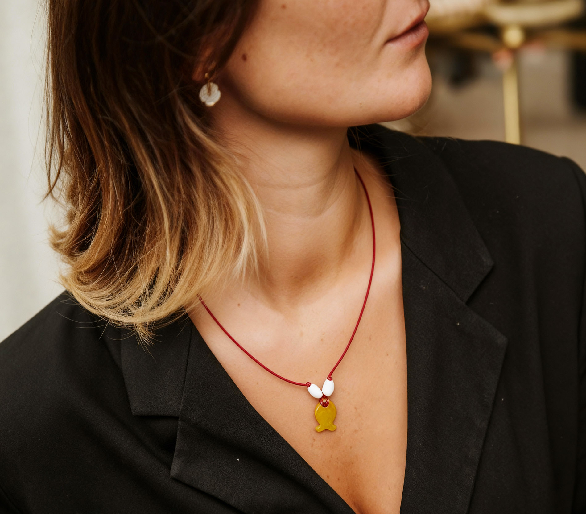 Collier poisson vert en céramique