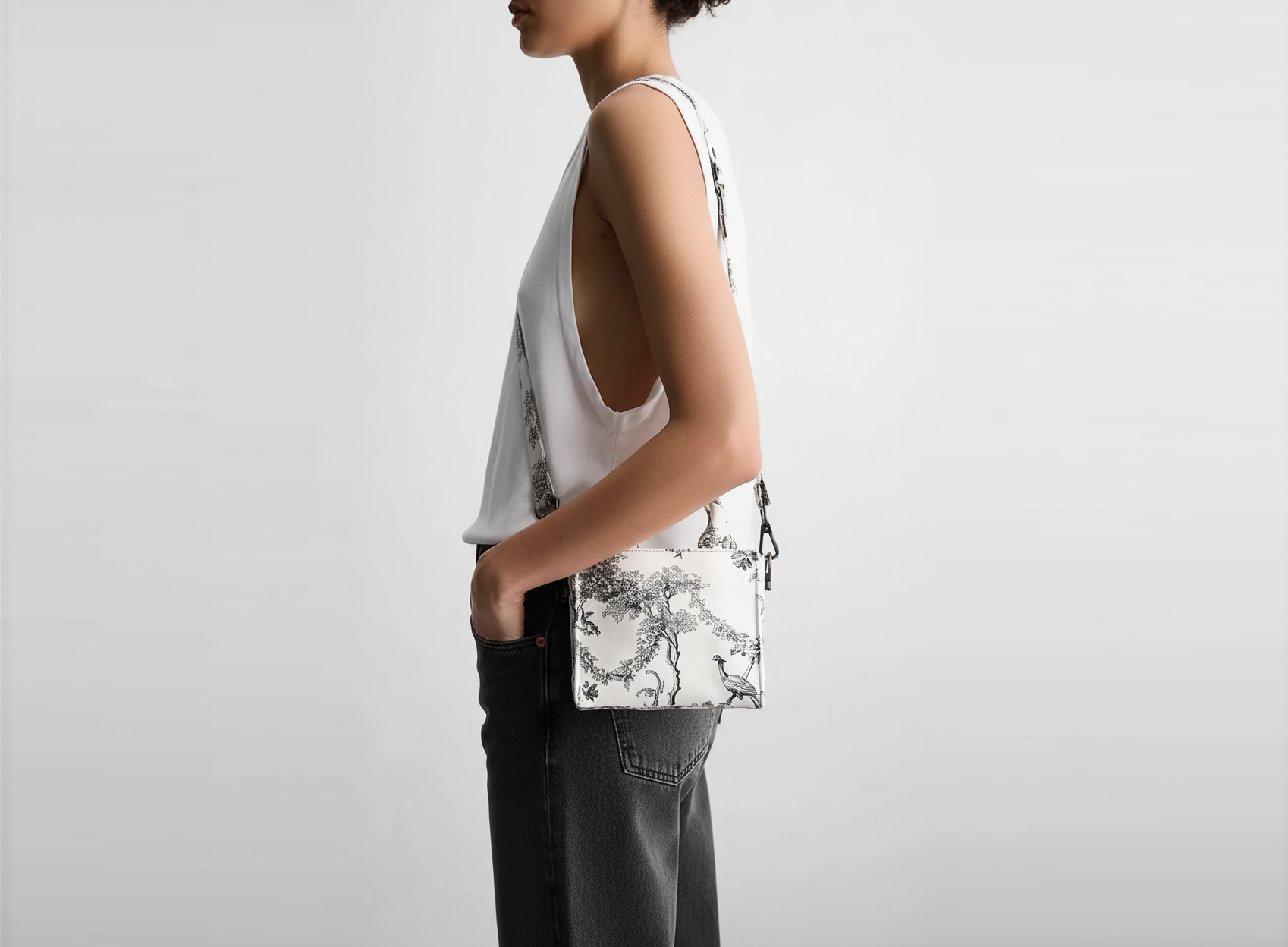 Sac à bandoulière toile de jouy gris