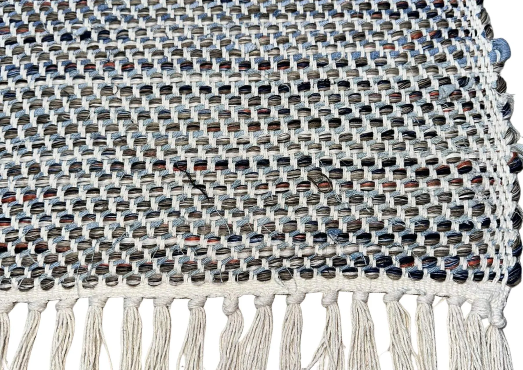 Tapis de couloir en fil de coton naturel  Orange/ beige