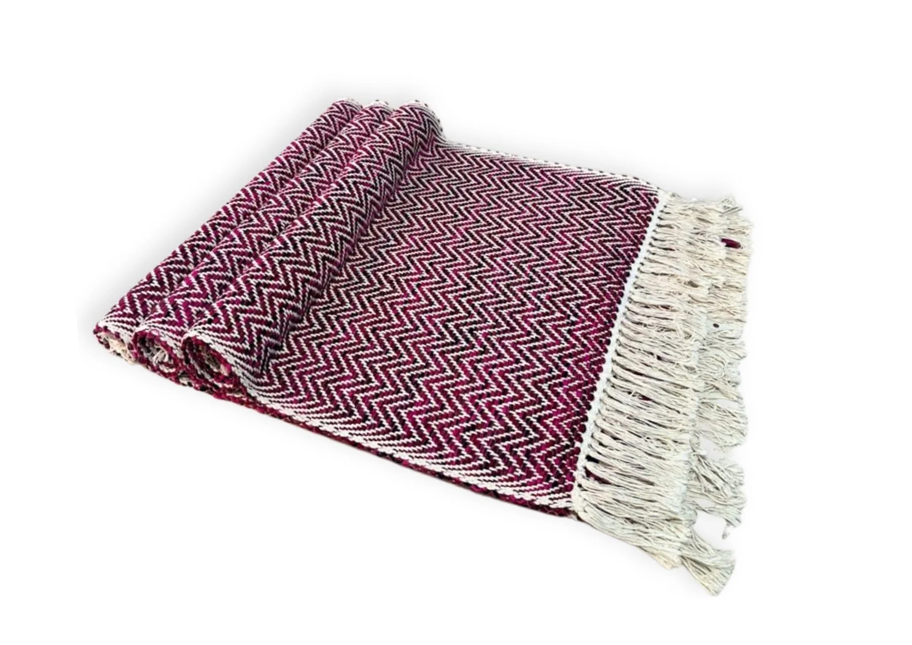 Descente de lit fait main en pure laine  rouge / rose