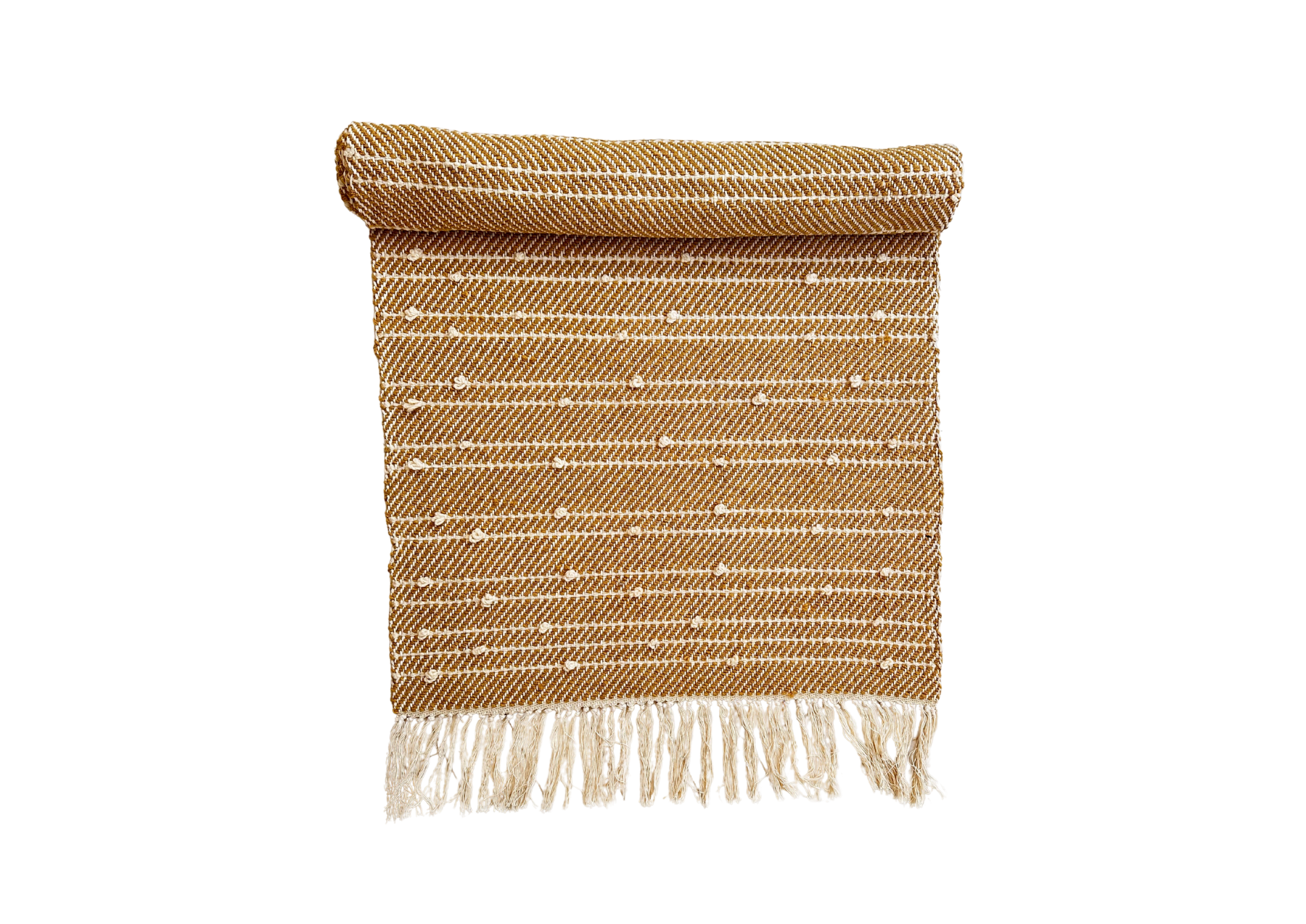 Tapis de couloir avec pompons blanc