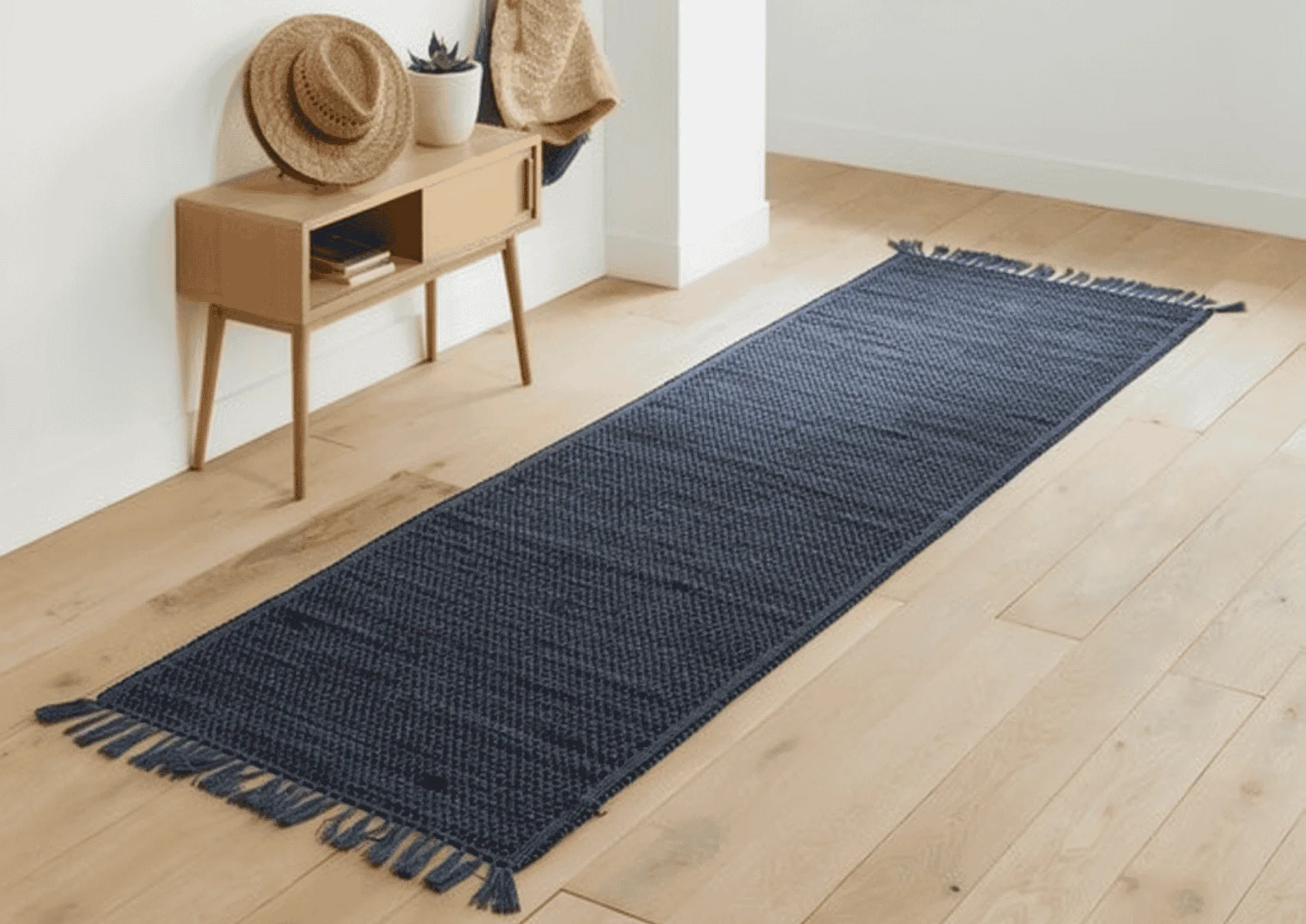 Tapis de couloir en coton et tissu recyclé Gris / Rouge