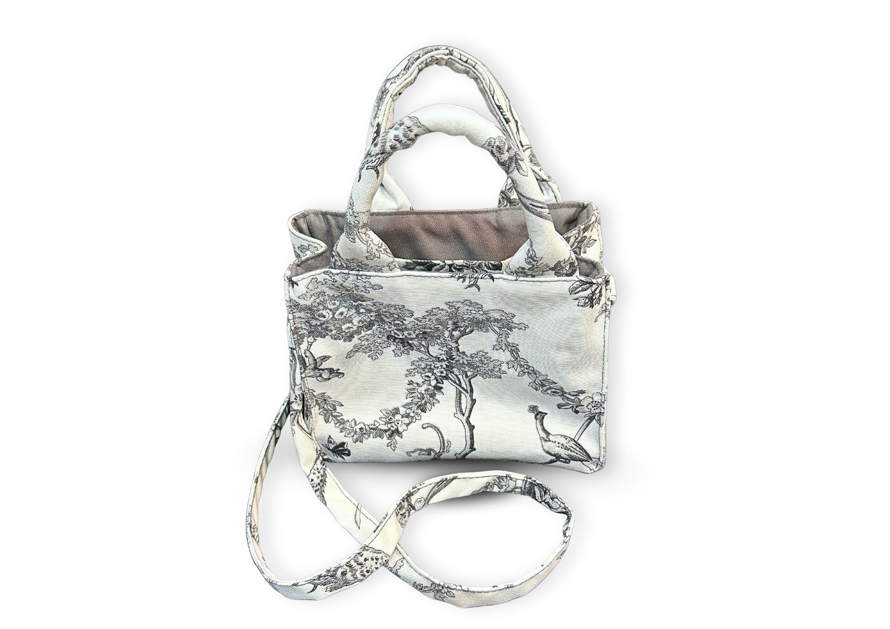 Sac à bandoulière toile de jouy gris