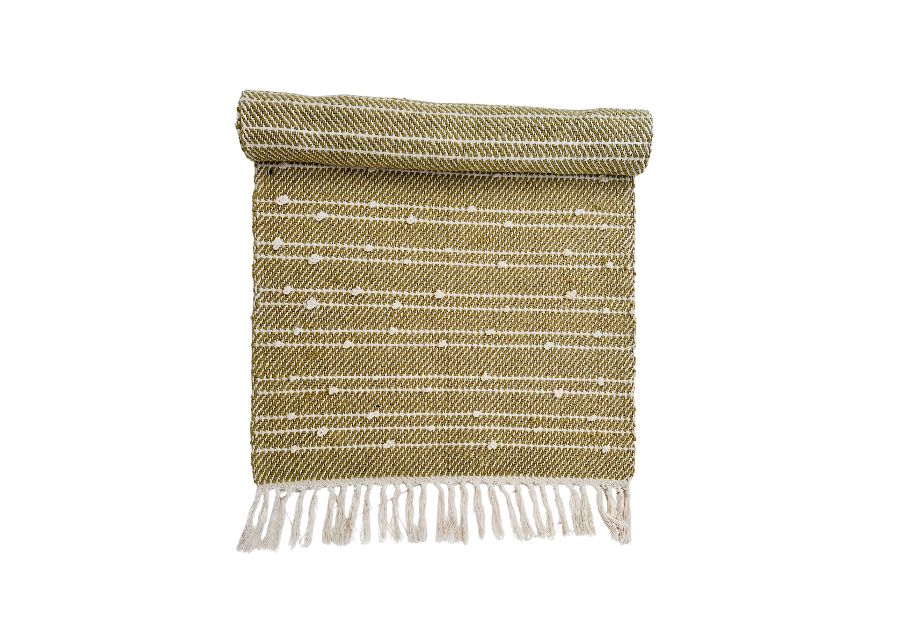 Tapis de couloir avec pompons blanc