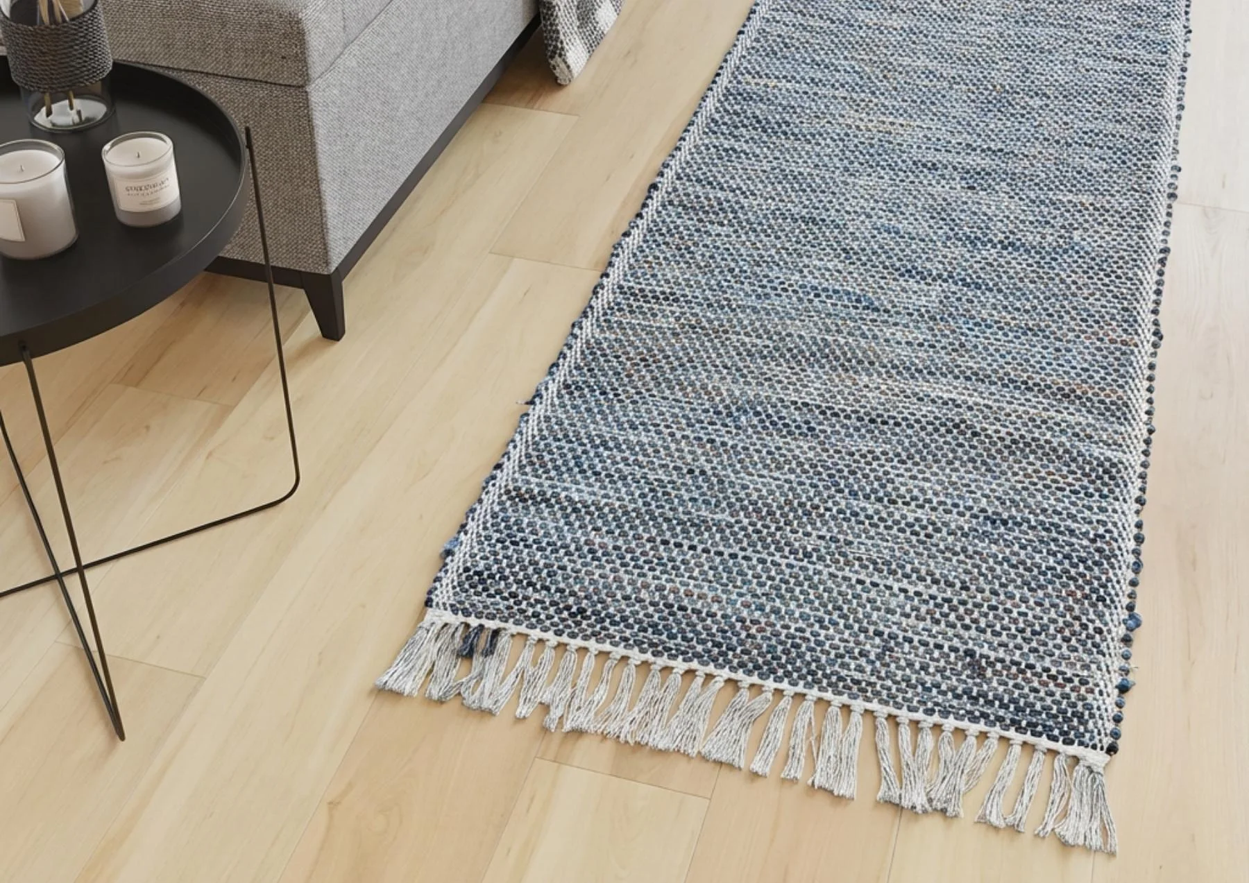 Tapis de couloir en fil de coton naturel  Orange/ beige