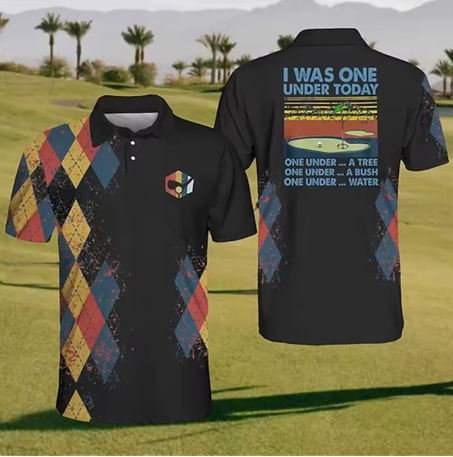 أحدث قميص بولو رجالي للغولف بطباعة ثلاثية الأبعاد – تصميم عصري بأكمام قصيرة وياقة أنيقة