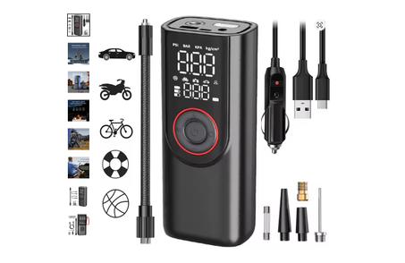 مضخة نفخ إطارات لاسلكية 6000 مللي أمبير/ساعة، ضاغط هواء محمول كهربائي للسيارة، مضخة هواء سريعة النفخ للدراجات النارية وكرات إطارات السيارة