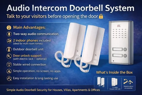 Audio Intercom Doorbell System (2 Indoor Phones)-نظام إنتركم صوتي للباب مع سماعتين داخليتين