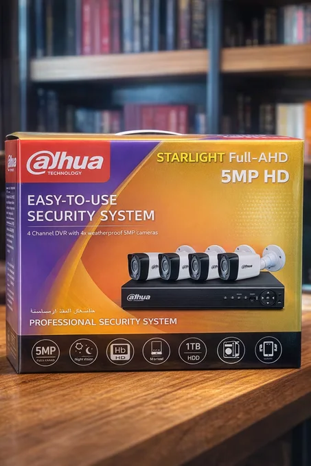 Dahua 5MP Full-AHD Security Camera System (4 Cameras)-نظام كاميرات مراقبة Dahua بدقة 5MP (4 كاميرات)