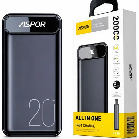 🔋 ASPOR 20000mAh Fast Power Bank (22.5W)-باور بانك ASPOR 20000mAh شحن سريع 22.5 واط