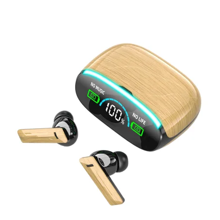 Wood Style Transparent TWS Wireless Earbuds – LED Display (Bluetooth 5.3)-سماعات لاسلكية TWS بتصميم خشبي مع شاشة LED – بلوتوث 5.3