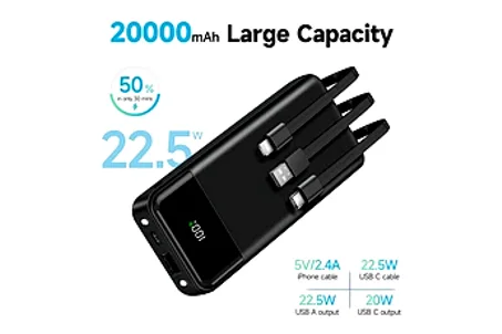 Batterie Externe Cable Intégré 20000mAh Avec Câbles Intégrés
