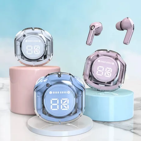 HIG-D15 Transparent TWS Wireless Earbuds – Bluetooth 5.3 with LED Display-سماعات HIG-D15 لاسلكية TWS بتصميم شفاف مع شاشة LED – بلوتوث 5.3