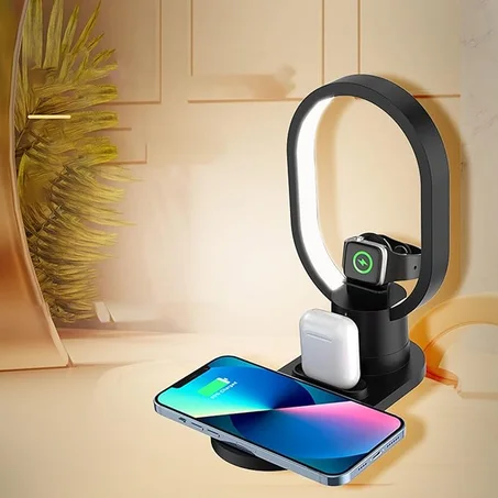 4-in-1 LED Wireless Charging Lamp- مصباح LED شحن لاسلكي 4 في 1 مع  حامل هاتف