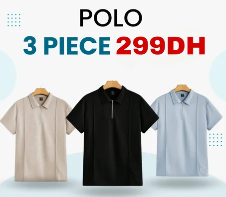 Pack 3 Polos Homme – Élégance & Confort (Noir, Beige, Bleu Ciel)