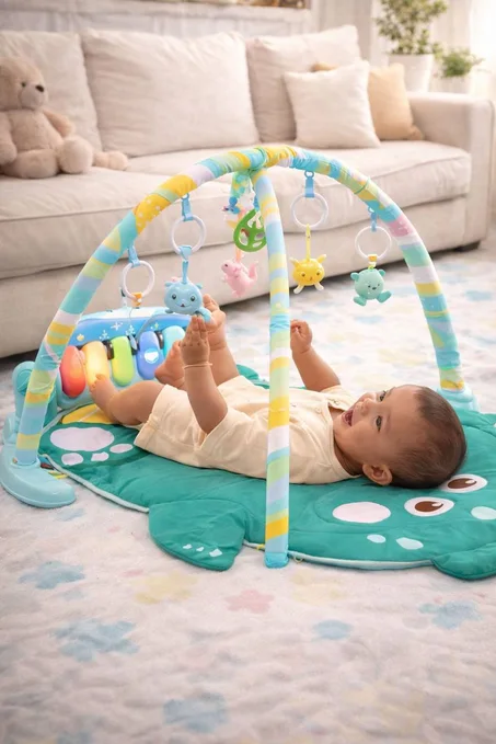 بساط لعب البيبي الذكي مع بيانو وألعاب معلّقة