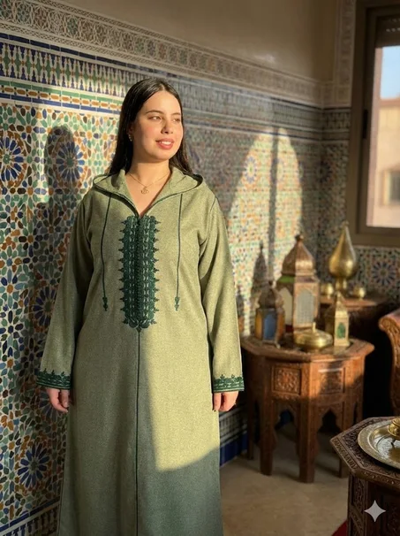 جلابة مخدومة بالطرز او العقاد