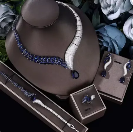 2022 أفضل 4 زفاف العروس طقم مجوهرات قطرة الماء شكل طقم مجوهرات للنساء اكسسوارات الزفاف قلادة و طقم من الحلقان