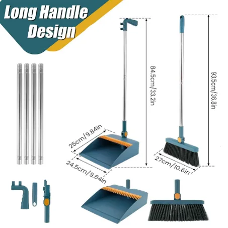 مكنسة ومجرفة مجموعة للطي المنزلية البلاستيك كنس المطبخ الخشب الطابق مكنسة شعر الحيوانات الأليفة ومغرفة مجموعة أدوات تنظيف المنتج