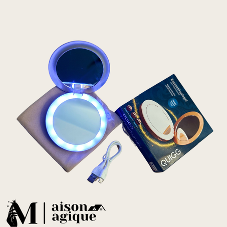 Miroir de maquillage et power bank portable avec éclairage LED rechargeable 4 En 1