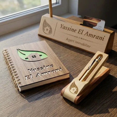 Pack d'accessoires de bureau en bois personnalisé