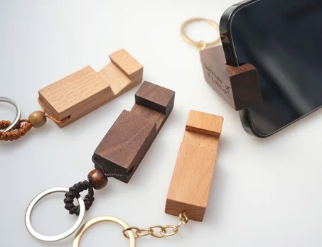 Support téléphone en bois 2-en-1