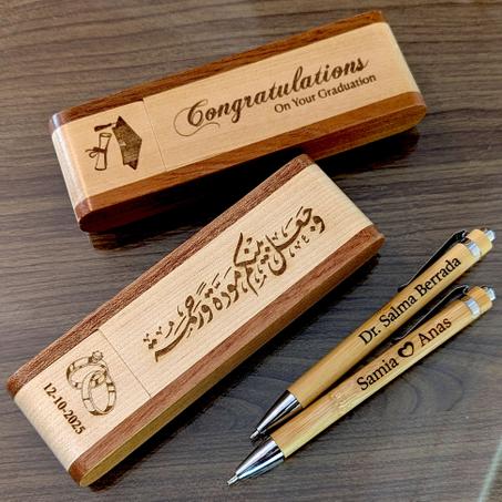 Set stylo et étui en bois personnalisé