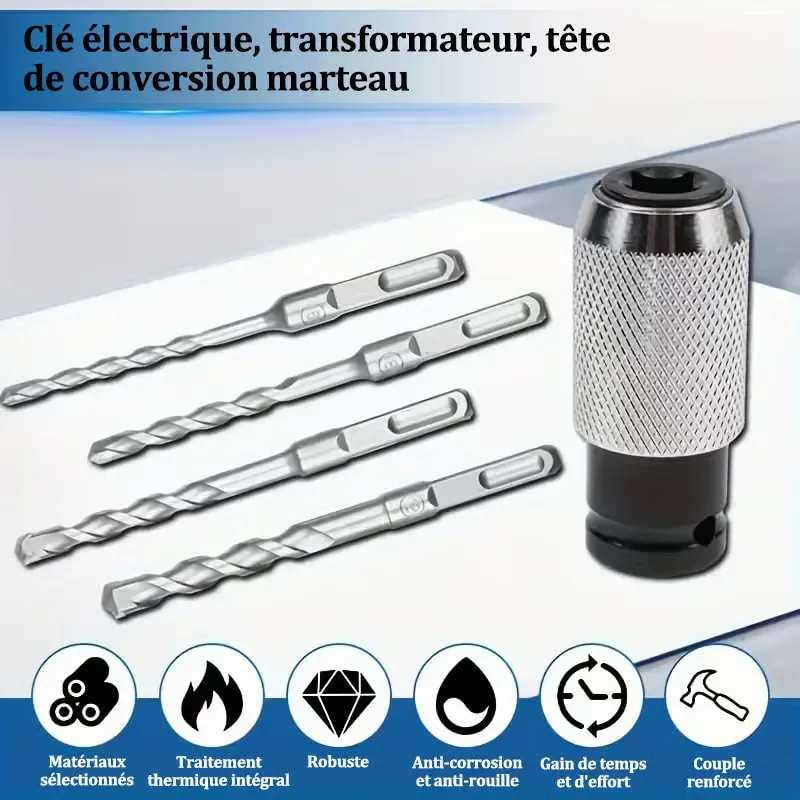 Adaptateur pour marteau perforateur avec jeu de forets à percussion