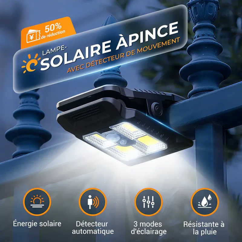 Lampe Solaire à Clip Extérieur avec Détecteur de Mouvement