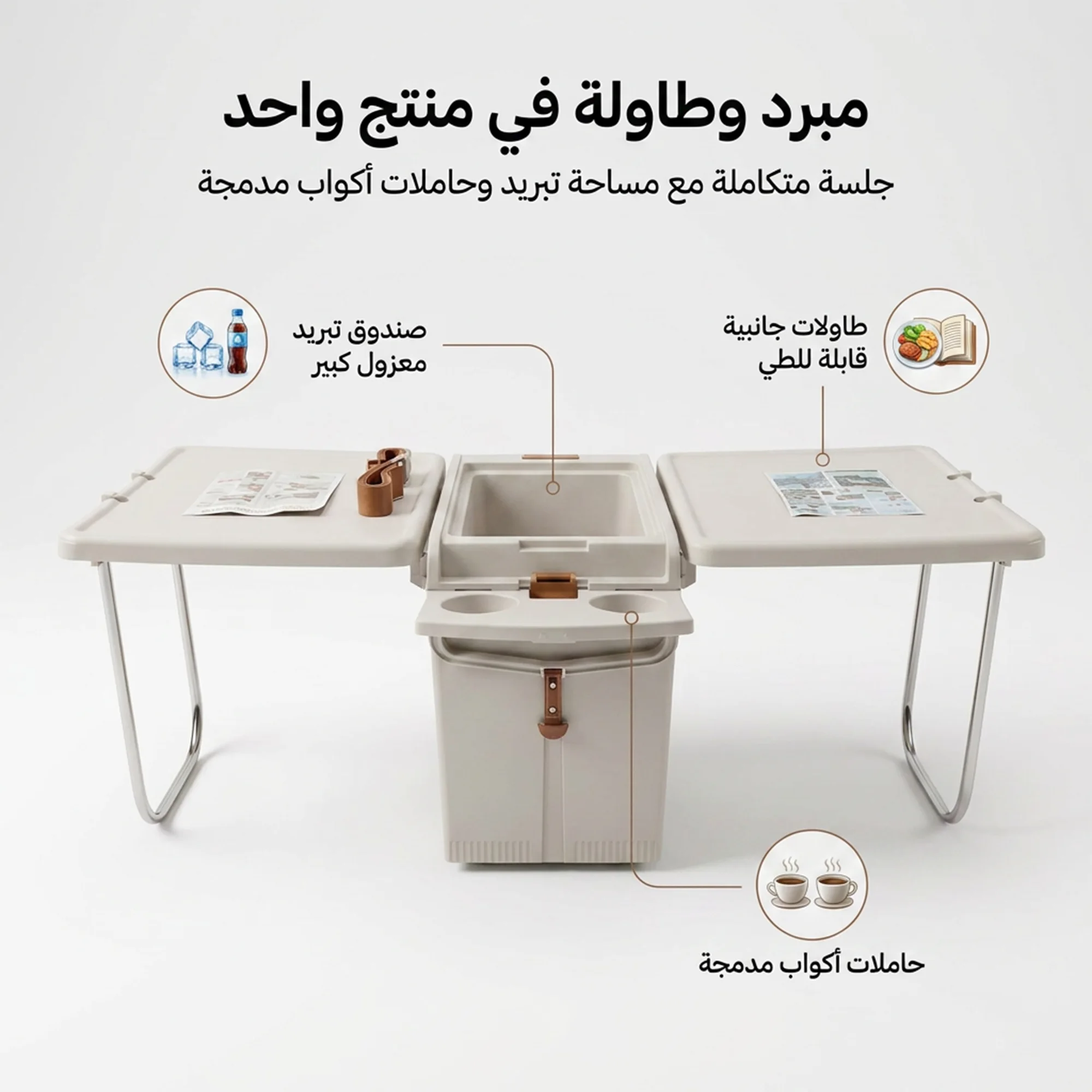 🧊 آيس بوكس محمول مع ترابيزة قابلة للطي 2 في 1 – رفيقك المثالي للرحلات