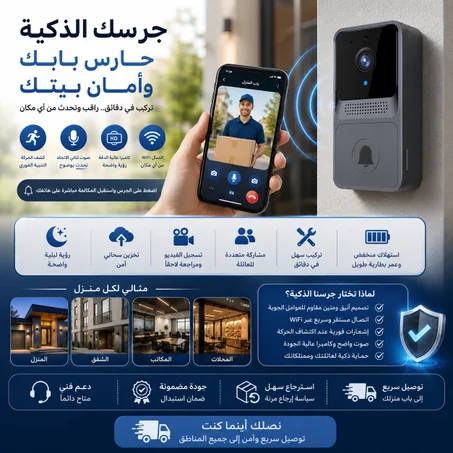 جرس الكاميرا الذكي مع مستشعر الحركة والتحدث عن بعد ورؤية ليلية HD