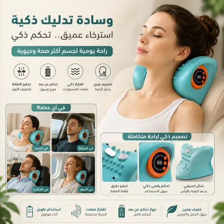 وسادة المساج والتدليك الطبية للرقبة والأكتاف مع جهاز تحكم عن بعد 💆‍♂️✨