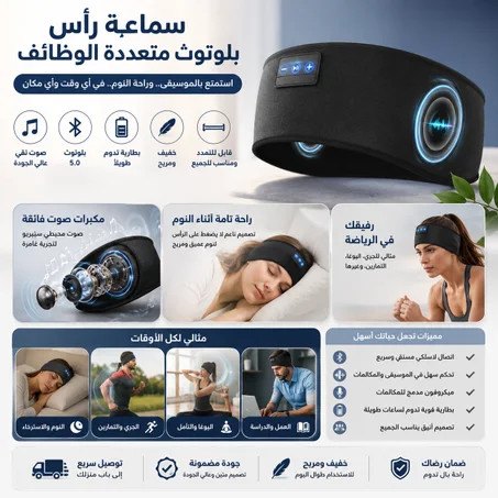 سماعة الرأس الرياضية المبتكرة 3 في 1 – غطاء رأس مريح وبلوتوث مدمج للنوم والرياضة