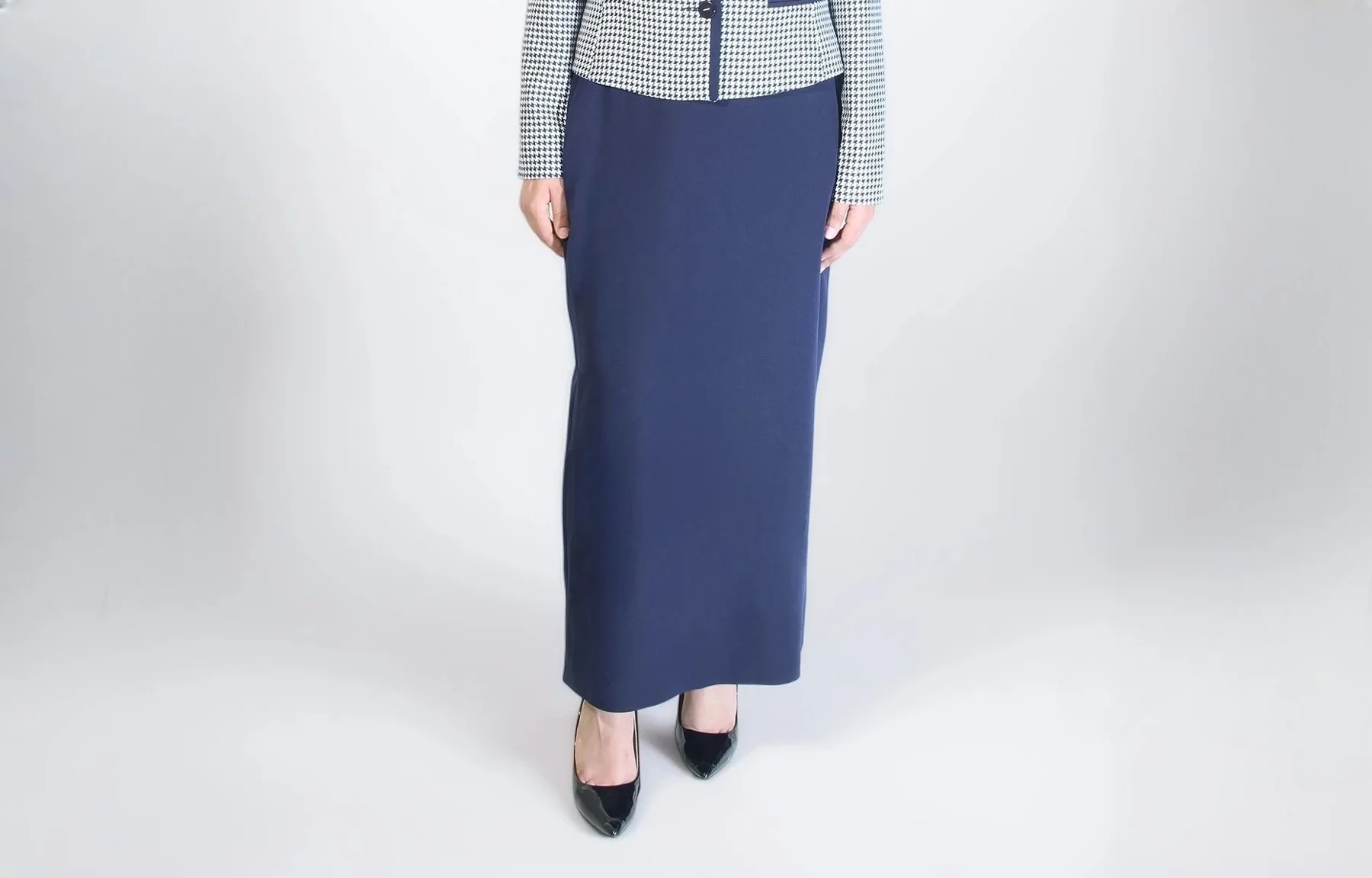 Ensemble Pied-de-Poule Jupe Simple Bleu